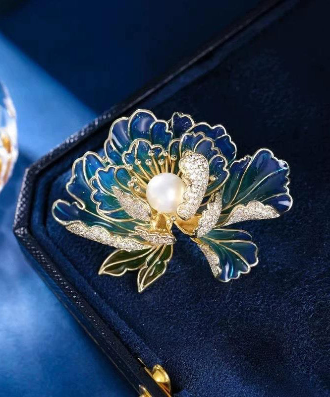 Fine Pink Sterling Silver Alloy Zircon Pearl Peony Flower Brooches WP006 JEW-BRO241112