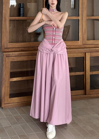 Two Patchwork Summer Dress Fake Long Striped Pink Fine Pieces FashionChic