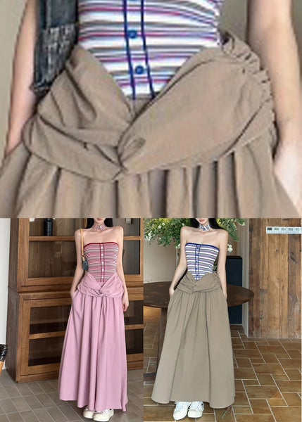 Two Patchwork Summer Dress Fake Long Striped Pink Fine Pieces FashionChic