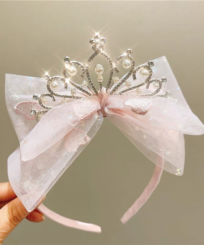 Fine Pink Tulle Patchwork Bow Pearl Zircon Girls Hairpin YG034 ABC