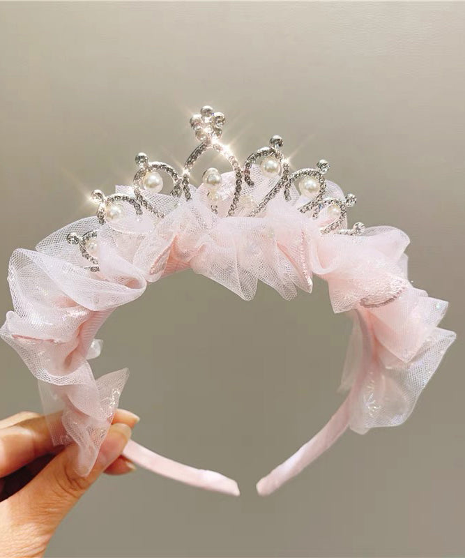 Fine Pink Tulle Patchwork Bow Pearl Zircon Girls Hairpin YG034 ABC