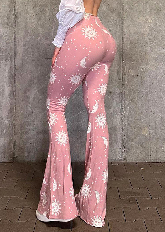 Fine Pink Tummy Control Print Flared Trousers Spring YP057 ABC