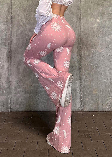 Fine Pink Tummy Control Print Flared Trousers Spring YP057 ABC