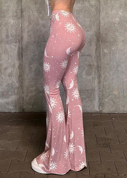 Fine Pink Tummy Control Print Flared Trousers Spring YP057 ABC
