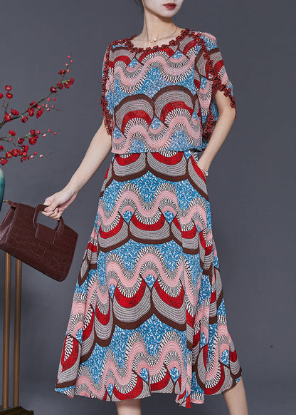 Fine Print Patchwork Chiffon Fake Two Piece Dresses Summer SD1038 Ada Fashion