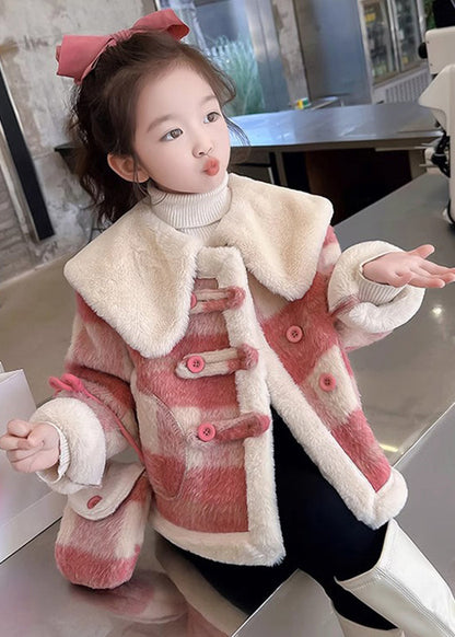 Fine Purple Peter Pan Collar Pockets Plaid Kids Fuzzy Fur Coats Winter WL034 MM-RCTZ-CGTS241120