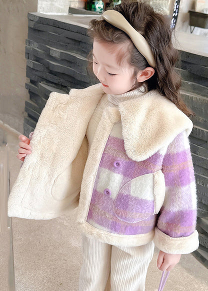 Fine Purple Peter Pan Collar Pockets Plaid Kids Fuzzy Fur Coats Winter WL034 MM-RCTZ-CGTS241120