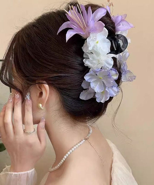 Floral Purple Shark Plastic Fine Clamp Hairpin FashionChic