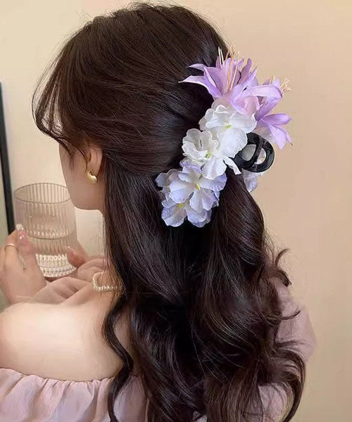 Floral Purple Shark Plastic Fine Clamp Hairpin FashionChic
