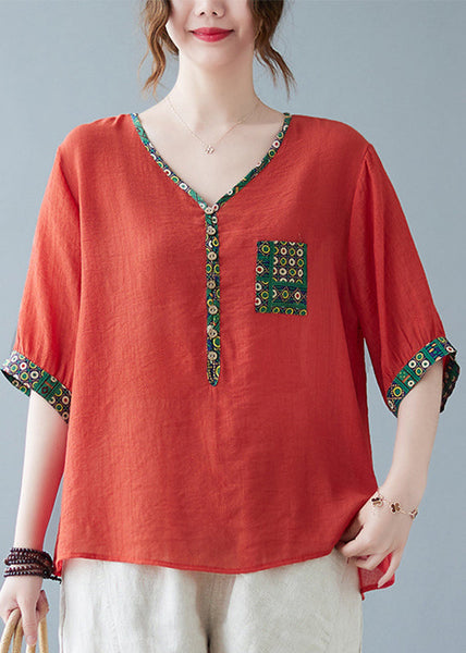 Print Half Sleeve Patchwork Fine Purple Top FashionChic