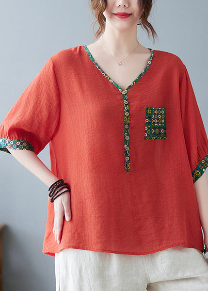 Print Half Sleeve Patchwork Fine Purple Top FashionChic