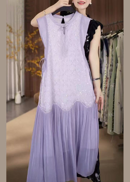 Up Chiffon Patchwork Sequins Lace Long Dress Fine Purple FashionChic