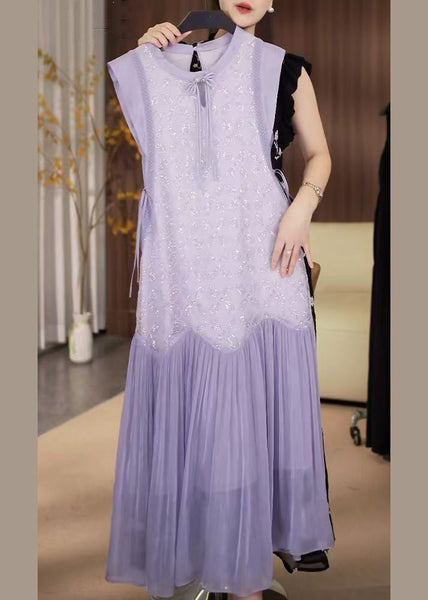Up Chiffon Patchwork Sequins Lace Long Dress Fine Purple FashionChic