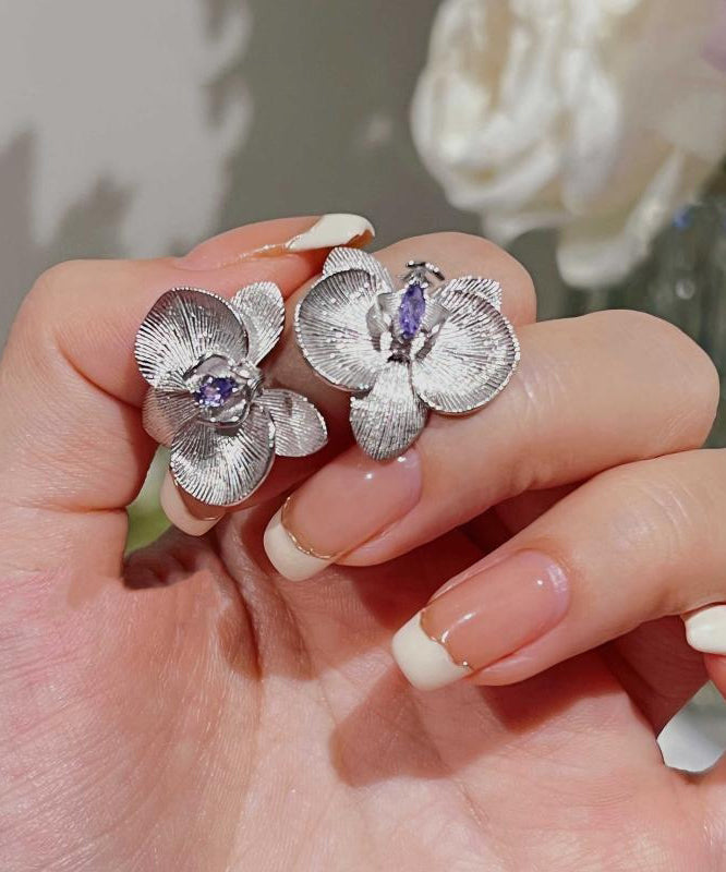 Fine Purple Sterling Silver Crystal Butterfly Orchid Stud Earrings AC1062 Genistyle Shop