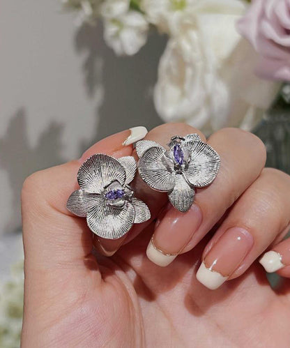 Fine Purple Sterling Silver Crystal Butterfly Orchid Stud Earrings AC1062 Genistyle Shop