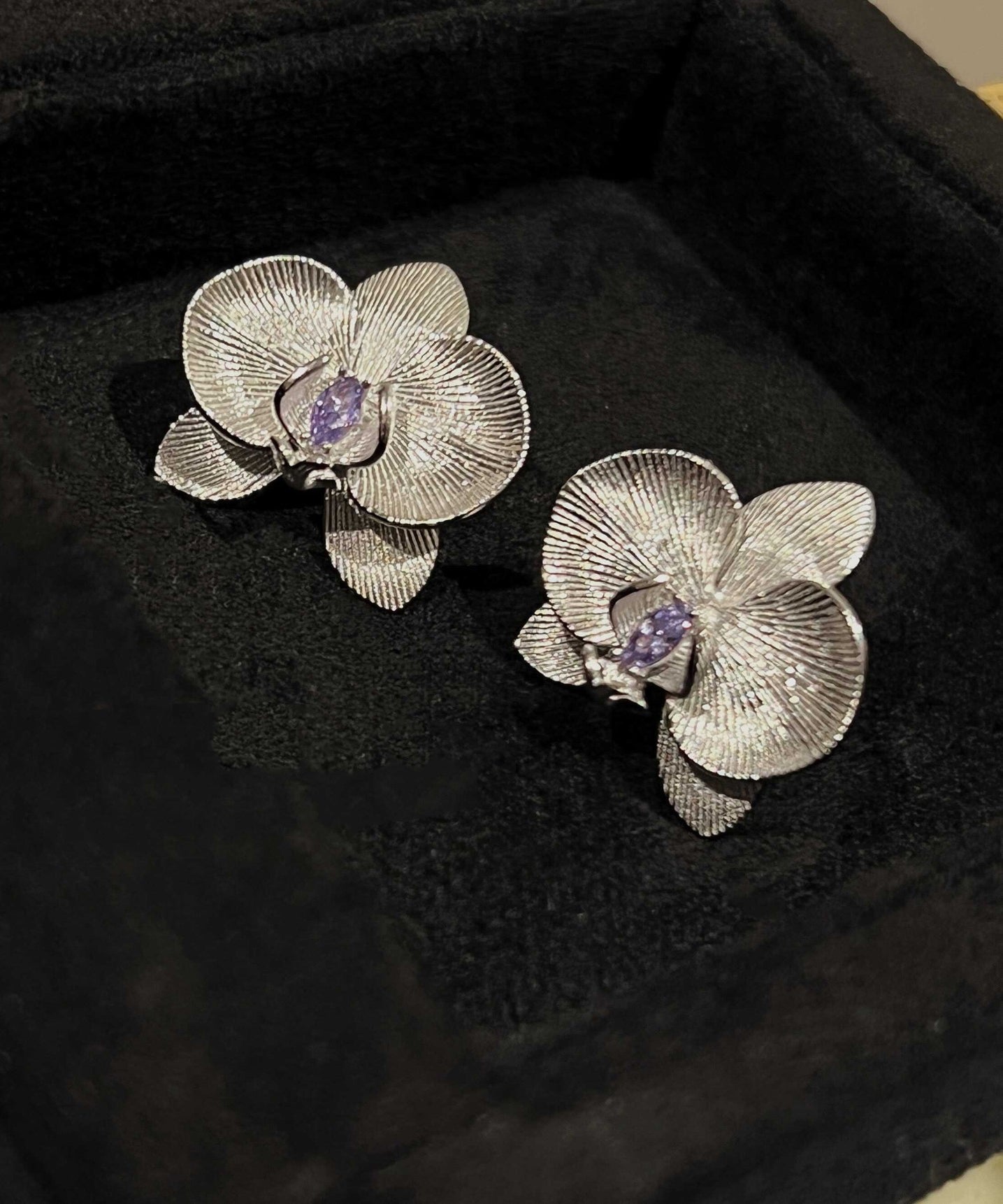 Fine Purple Sterling Silver Crystal Butterfly Orchid Stud Earrings AC1062 Genistyle Shop