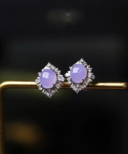 Fine Purple Sterling Silver Inlaid Zircon Jade Stud Earrings AC1050 Genistyle Shop