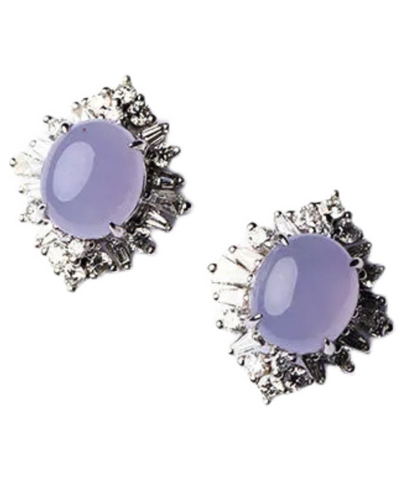 Fine Purple Sterling Silver Inlaid Zircon Jade Stud Earrings AC1050 Genistyle Shop