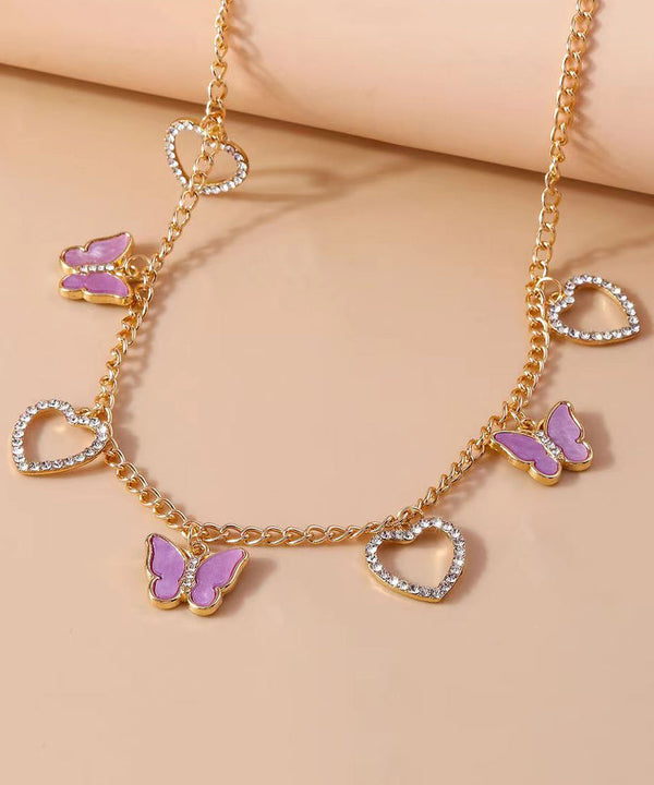 Fine Purple Sterling Silver Overgild Zircon Butterfly Love Pendant Necklace DF1011 Ada Fashion