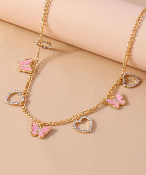 Fine Purple Sterling Silver Overgild Zircon Butterfly Love Pendant Necklace DF1011 Ada Fashion