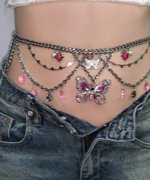 Fine Red Alloy Crystal Butterfly Tassel Waist Chain PO066 JEW-BCH240729