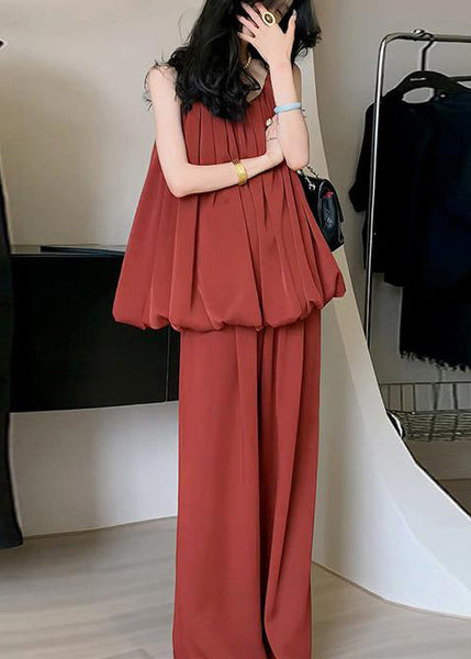 Outfits Shoulder Red Summer Ice Fine Set Piece Cold Silk Two FashionChic