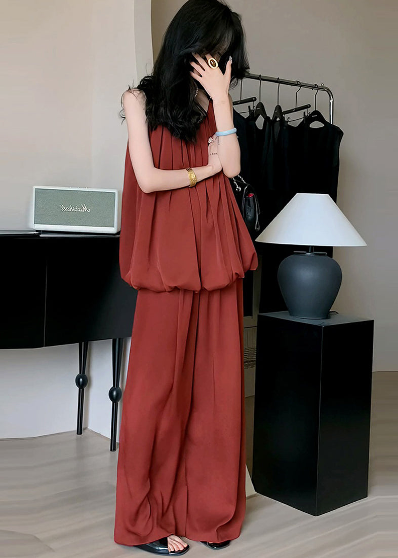 Outfits Shoulder Red Summer Ice Fine Set Piece Cold Silk Two FashionChic