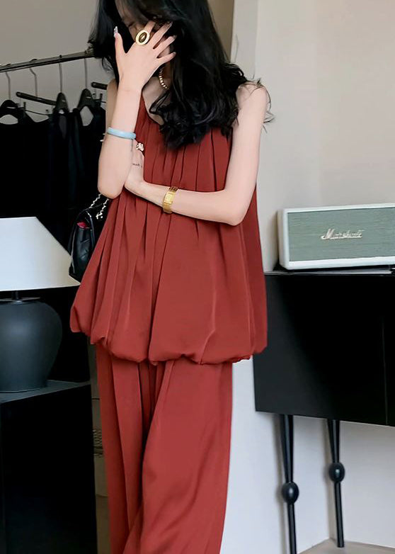 Outfits Shoulder Red Summer Ice Fine Set Piece Cold Silk Two FashionChic