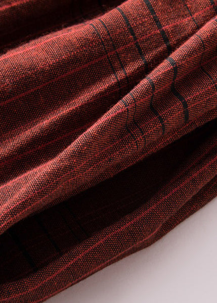 Fine Red Peter Pan Collar Plaid Tie Waist Linen Dresses Summer AM1066 Genistyle Shop