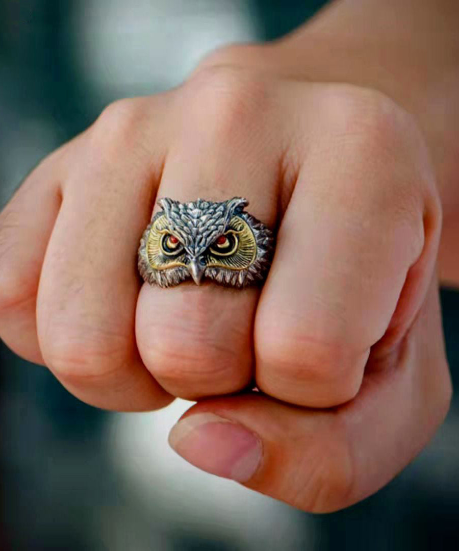 Fine Red Sterling Silver Agate Owl Open Rings YI022 ABC