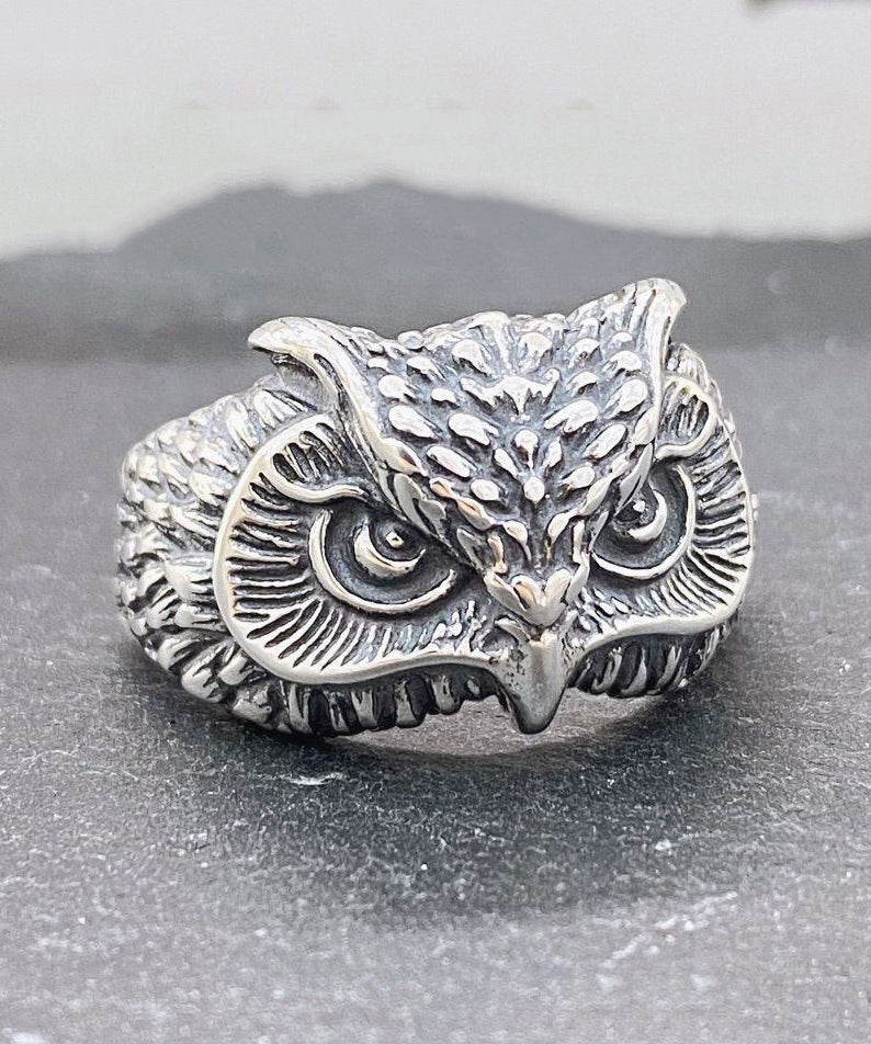 Fine Red Sterling Silver Agate Owl Open Rings YI022 ABC