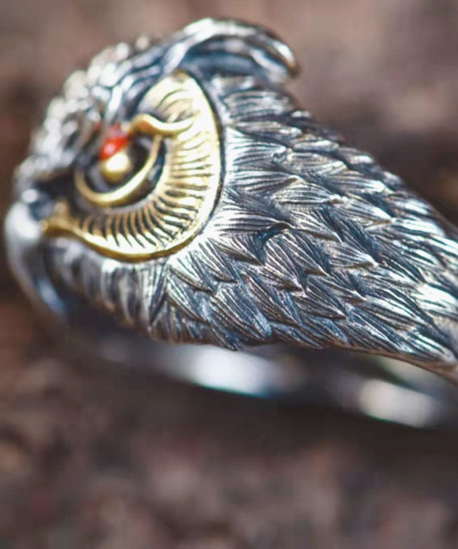 Fine Red Sterling Silver Agate Owl Open Rings YI022 ABC