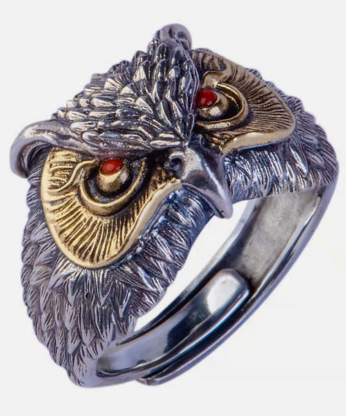 Fine Red Sterling Silver Agate Owl Open Rings YI022 ABC