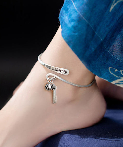 Fine Red Sterling Silver Lotus Seedpod Carve Tassel Anklets AB1090 Genistyle Shop