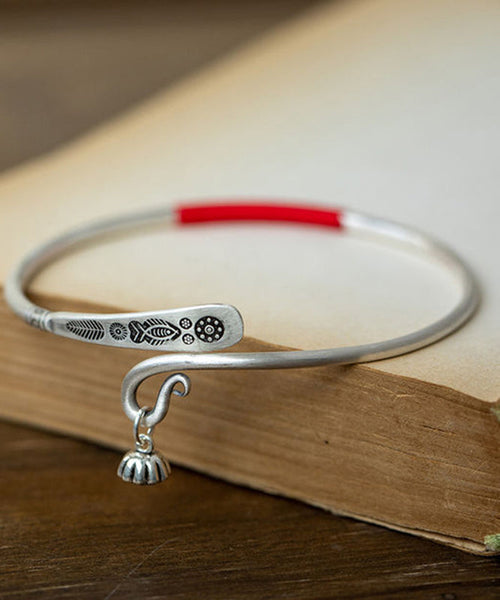 Fine Red Sterling Silver Lotus Seedpod Carve Tassel Anklets AB1090 Genistyle Shop