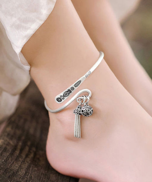 Fine Red Sterling Silver Lotus Seedpod Carve Tassel Anklets AB1090 Genistyle Shop