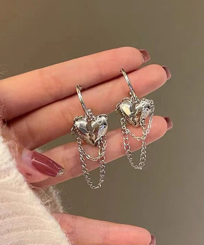 Fine Silk Alloy Inlaid Gem Stone Love Chain Tassel Drop Earrings QQ066 JEW-EAR240811