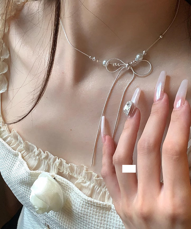 Fine Silk Alloy Pearl Bow Pendant Necklace YU002 ABC