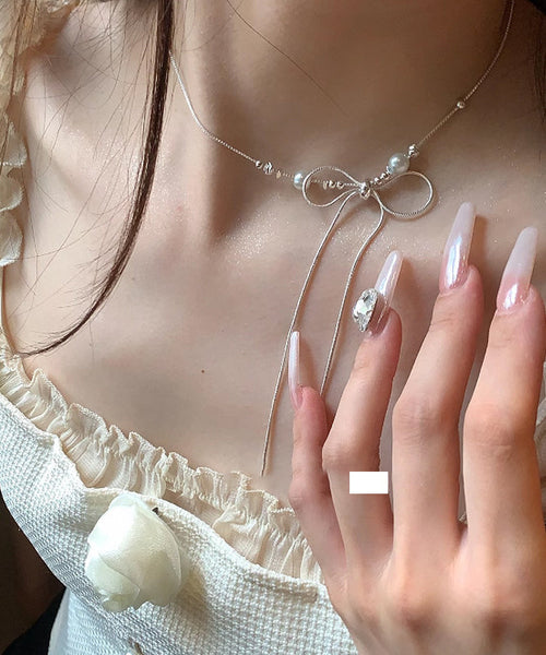 Fine Silk Alloy Pearl Bow Pendant Necklace YU002 ABC