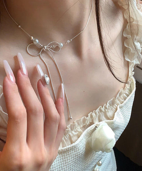 Fine Silk Alloy Pearl Bow Pendant Necklace YU002 ABC