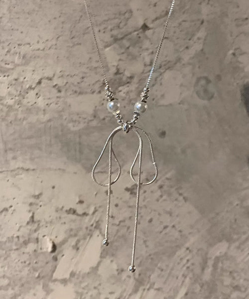 Fine Silk Alloy Pearl Bow Pendant Necklace YU002 ABC