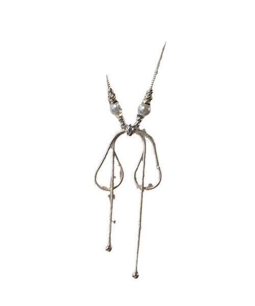 Fine Silk Alloy Pearl Bow Pendant Necklace YU002 ABC