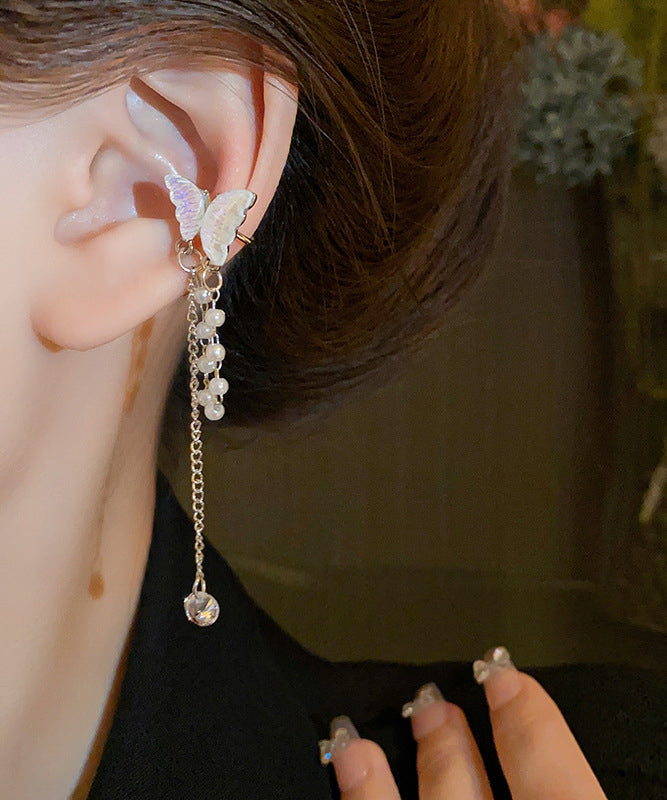 Fine Silk Alloy Zircon Pearl Butterfly Tassel Drop Earrings WH054 JEW-EAR241116