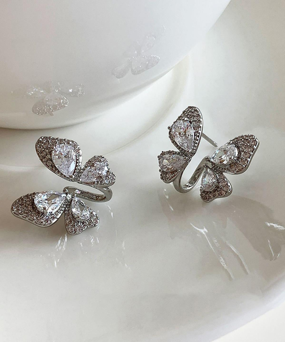 Silk Stud Fine Butterfly Zircon Alloy Copper Earrings FashionChic
