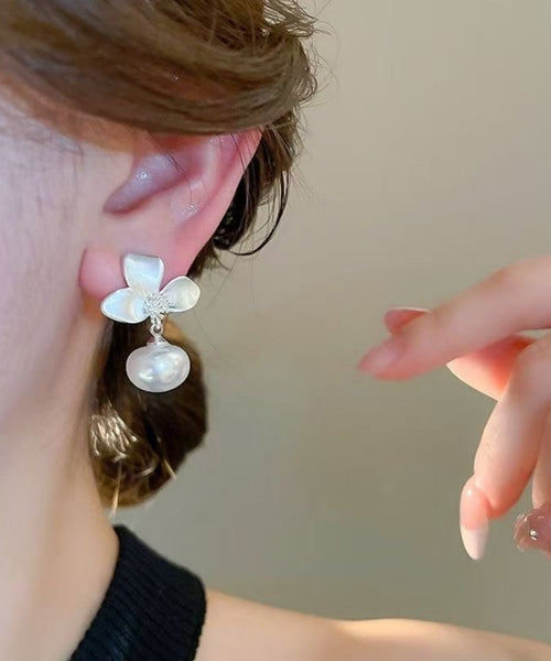 Pearl Drop Silk Fine Earrings Overgild Floral Copper FashionChic