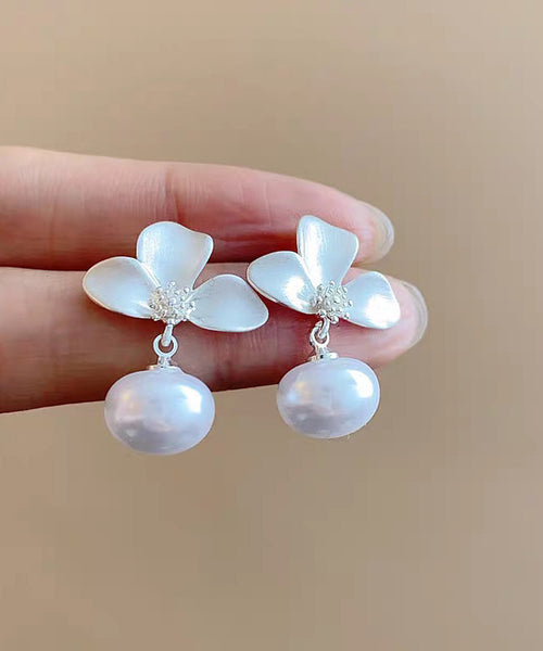 Pearl Drop Silk Fine Earrings Overgild Floral Copper FashionChic