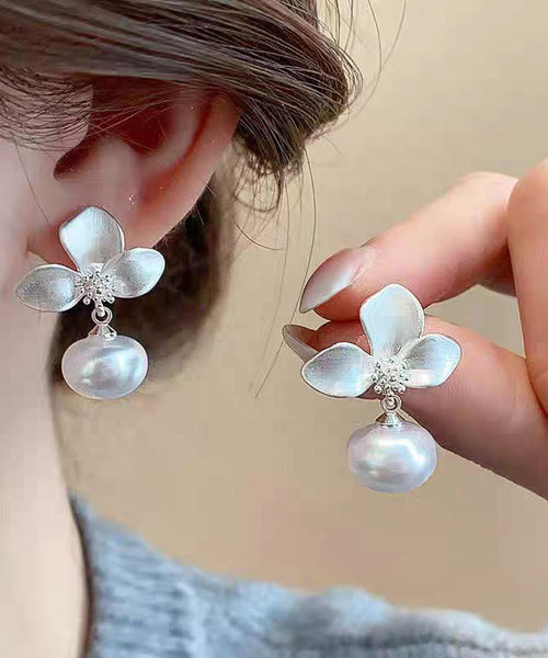 Pearl Drop Silk Fine Earrings Overgild Floral Copper FashionChic