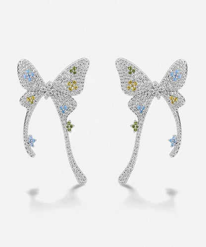 Butterfly Overgold Stud Fine Silk Copper Earrings Zircon FashionChic