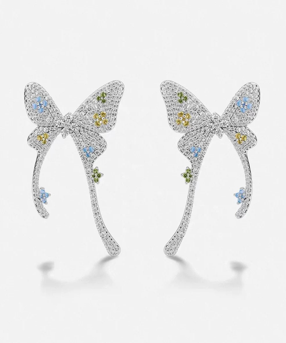 Butterfly Overgold Stud Fine Silk Copper Earrings Zircon FashionChic