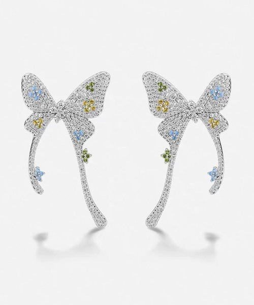 Butterfly Overgold Stud Fine Silk Copper Earrings Zircon FashionChic